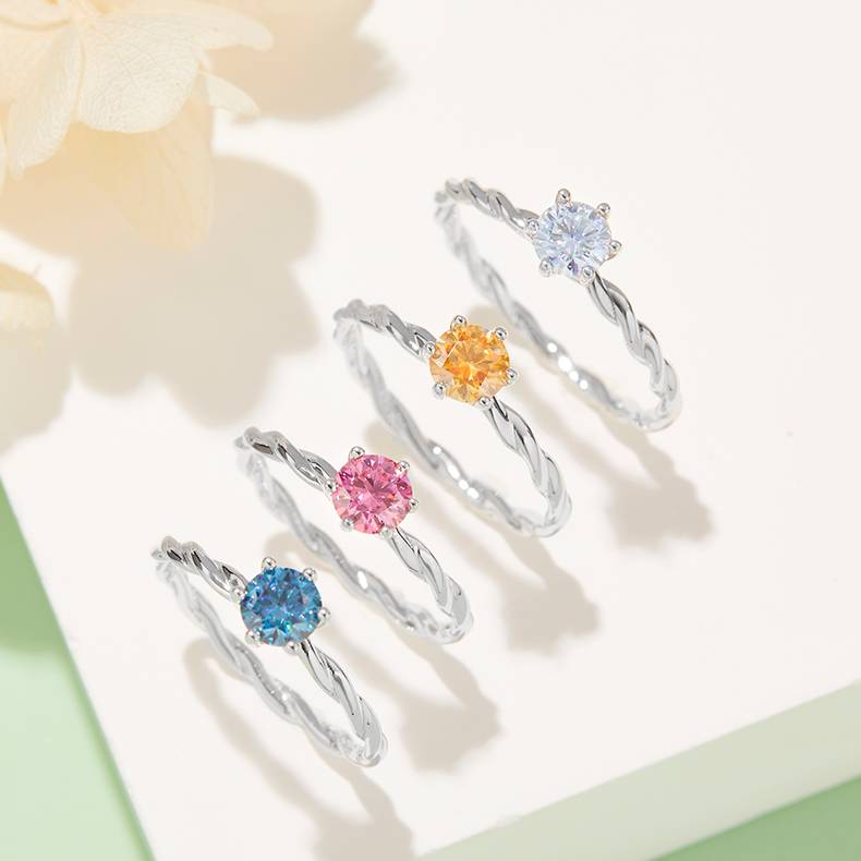 直臂藤蔓S925银镀白金MoissaniteWomen's Ring50分D级